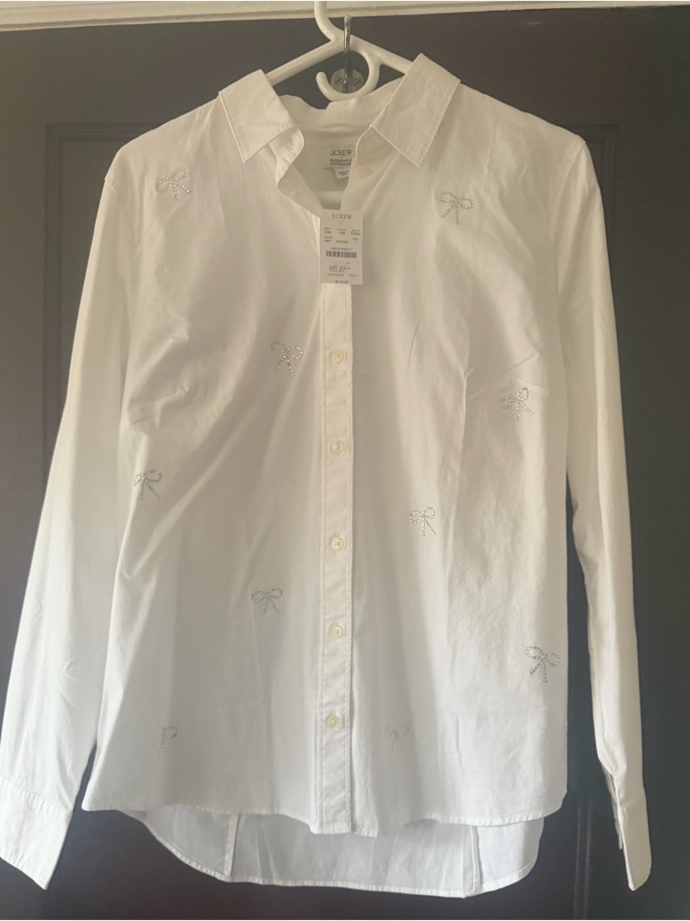 J. Crew White Embellished Bows Button-Up Shirt